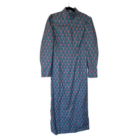 TUCKERNUCK Hyacinth House Teal Red Floral Mock Neck Maris Dress - Size Medium - Picture 2 of 13